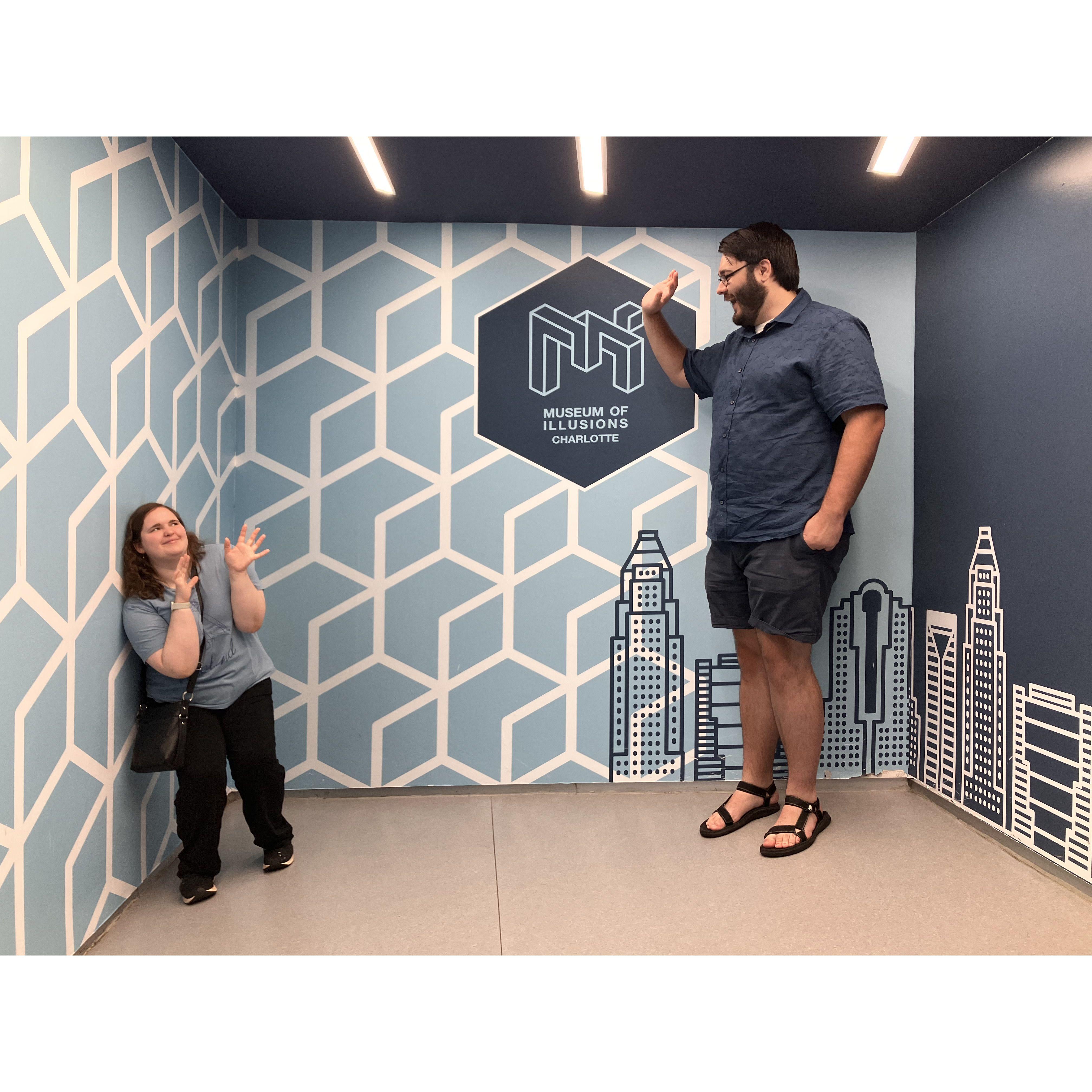 The illusion was out of order. He's actually just that tall...