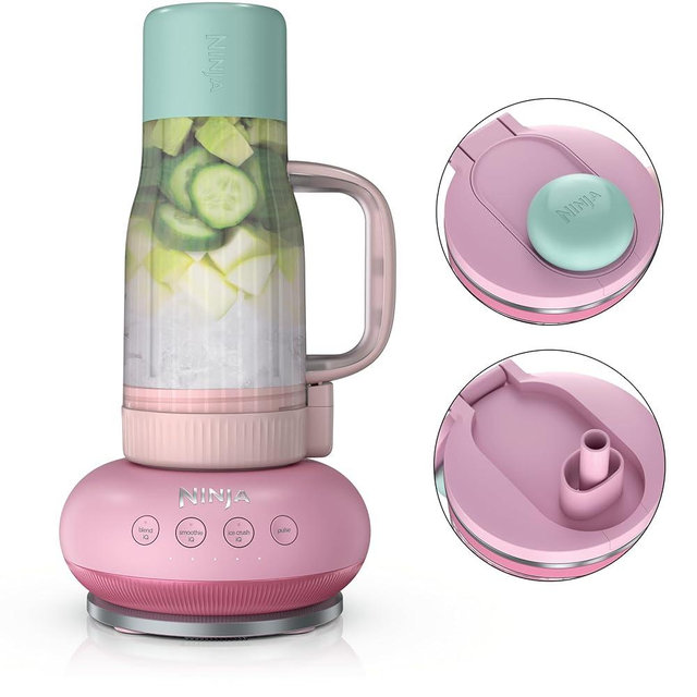 Ninja Blendboss™ | Personal Blender for Smoothies & Frozen Drinks | 26oz Travel Tumbler with LeakProof Lid, Chug Spout & Detachable Straw | Auto-iQ Technology | Pink Peppercorn | DB351PK1BRN