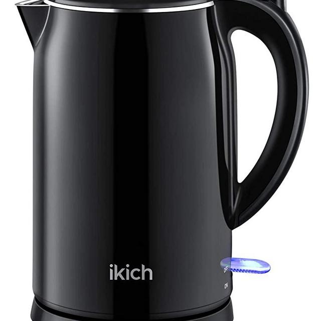 IKICH Electric Kettle 1.7L, Stainless Steel Water Kettle, Double Wall Tea Kettle, BPA-free Cool-Touch Kettle with Wide Mouth Design, LED Indicator, Auto Shut-off& Boli-dry Protection, 1500W