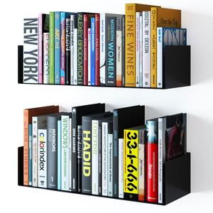 WALLNITURE Floating Wall Mount Metal U Shape Shelf Book CD DVD Storage Display Bookcase Black Set of 2