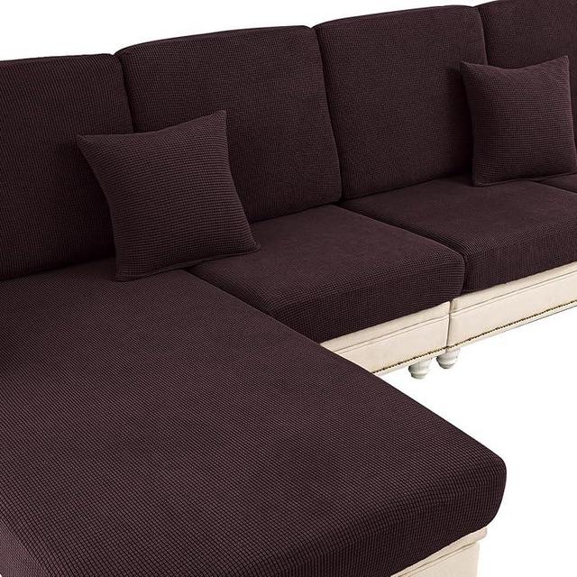LA MEACK Couch Cushion Covers for Sectional Sofa L Shape Washable Separate Seat Chaise Couch Cover Stretch Sofa Slipcovers with 2 Pcs Pillowcases(3 Seater + 1 Chaise, Brown)