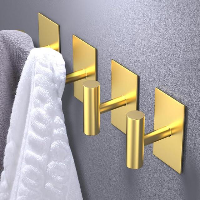 VAEHOLD Adhesive Hooks, Heavy Duty Wall Towel Hooks Stainless Steel Door Hooks for Hanging Coat, Hat, Towel, Robe, Key, Clothes, Closet Hook Wall Mount for Home, Kitchen, Bathroom, Office