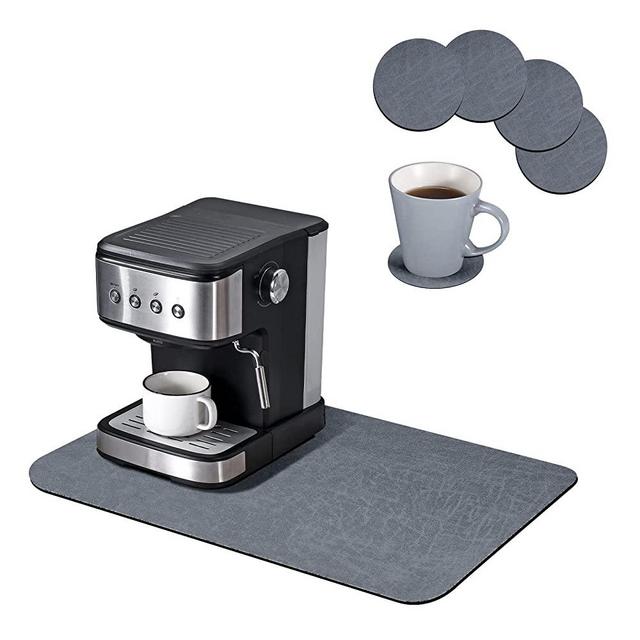 Coffee Mat Dish Drying Mat, and 6 pcs Coffee Cup Mats,Hide Stain Rubber Backed Absorbent Coffee Bar Pad,Dish Drying Kitchen Pad for Countertop,Non-Slip,Fit Under Coffee Maker,for Spills,Bars,Dark grey