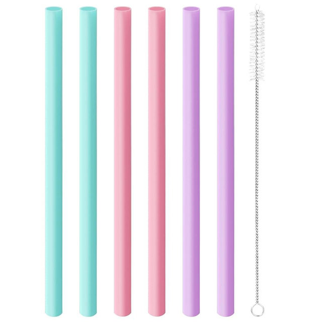 Joshey 6PCS Replacement Straws for Owala FreeSip 24oz & 32oz Water Bottles - Reusable Plastic Straws with 1 Cleaning Brush, Travel Tumbler Accessories Parts - 3 Colors (Pink, Green, Purple)