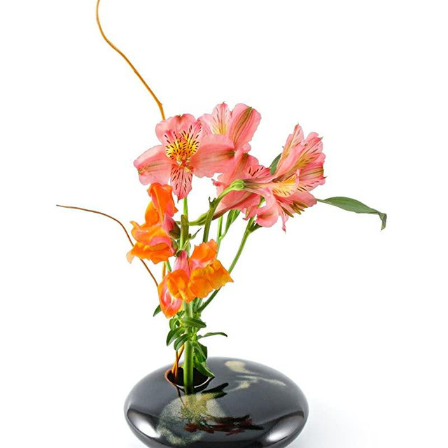 Georgetown Pottery Small Round Ikebana Flower Vase, Black Wave