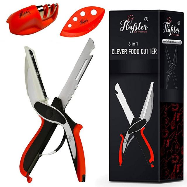 Clever Cutter 6 in 1 - Food Chopper - Vegetable cutter - Fun Cooking Gadget - Clever Cutter Kitchen Scissors - Food Shears - Kitchen Knife with Cutting Board - Knife Sharpener and Herb Stripper