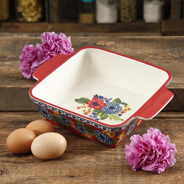 The Pioneer Woman Dazzling Dahlias 8-Inch Square Baker