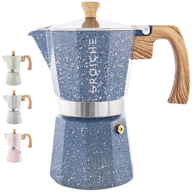 GROSCHE Milano Moka pot, Stovetop Espresso maker, Greca Coffee Maker, Stovetop coffee maker and espresso maker percolator (Indigo, 9 cup)