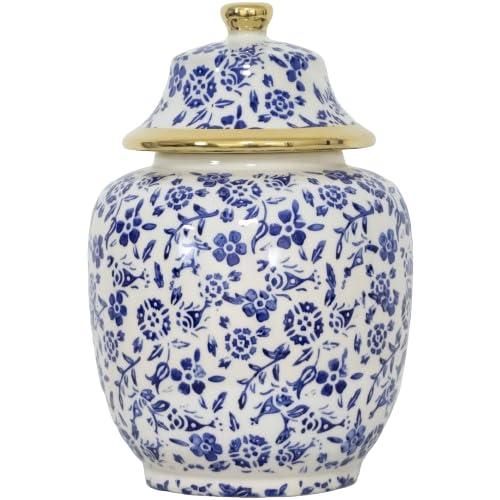 Blue and White Porcelain Ginger Jar with Lid, Modern Home Decor (small)