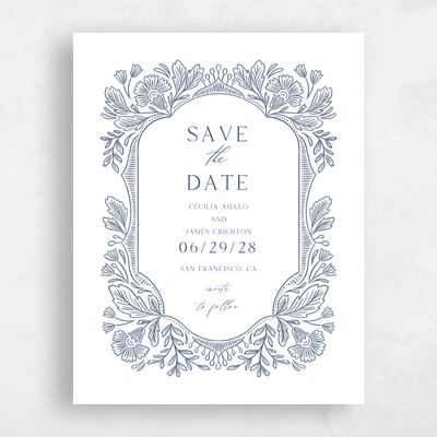 Blue Fall Wedding Save the Date - Caleania Portrait Letterpress