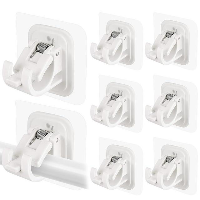 8PCS Self Adhesive Curtain Rod Holders No Drill Curtain Rods Brackets No Drilling Nail Free Adjustable Curtain Rod Hooks Curtain Hangers for Bathroom Kitchen Home Bathroom Hotel