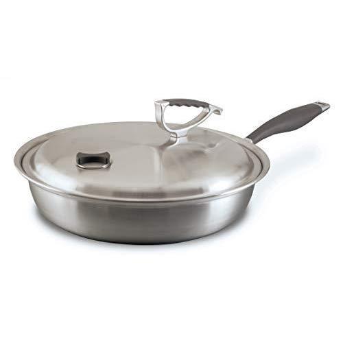 CookCraft | Stainless Steel 3-Ply Bonded Cookware, French Skillet 13", Silver Clad Aluminum Core with Vented Latch Lid