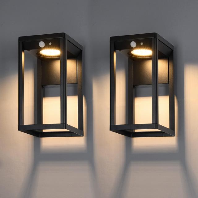 BRIMMEL Outdoor Solar Wall Light 2PCS, with Motion Senor 60W Waterproof 10H Endurance Cordless Decor Wall Lamp Light for Porch, Patio. Solar Energy, Aluminum, Black, SG601041