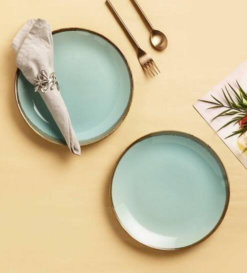 Tranquile 10 Inch Green Ceramic (Set of 2) Dinner Plate,
