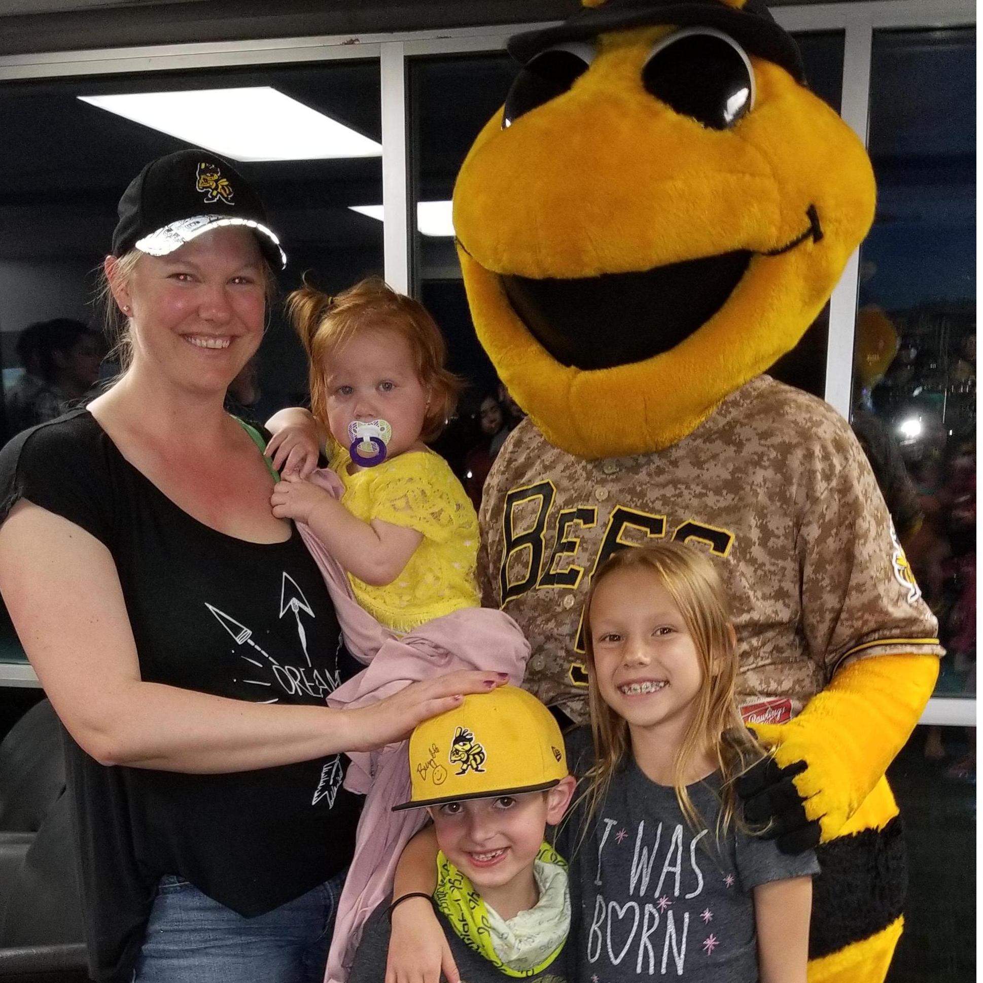 Natalie, Emma, Bumble, Russell and Trinity at the SL Bees Game - 2018