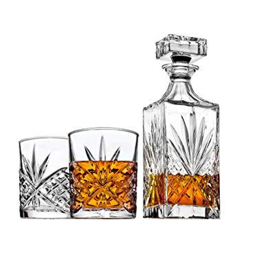 Whiskey Decanter set for Liquor Scotch Bourbon or Wine, Includes 2 DOF whisky glasses - Irish Cut
