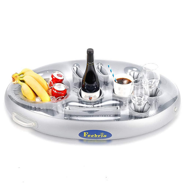 FEEBRIA Inflatable Floating Drink Holder with 9 Holes Large Capacity & Transparent Material,Drink Float for Pool Party Beach (Single)