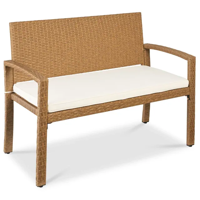 Best Choice Products 2-Person Outdoor Wicker Bench Garden Patio Porch Furniture w/ 700lb Capacity - Ivory/Natural