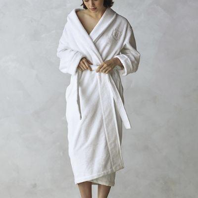 White - Resort Plush Robe - Size L - MONOGRAM: D Font Style: Style 38 (Imprint) THREAD COLOR: French Blue