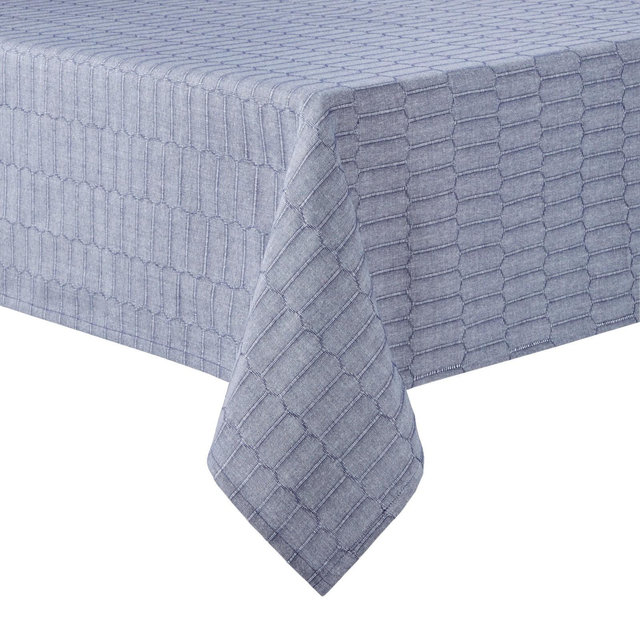 Martha Stewart Honeycomb Modern Farmhouse Tablecloth, Blue, 60"x120"