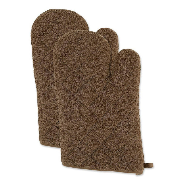 DII Basic Terry Collection 100% Cotton Quilted, Oven Mitt, Brown, 2 Piece