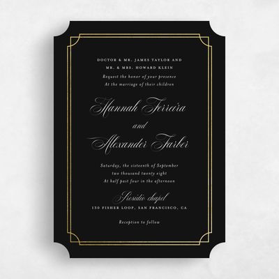 Black Ticket Wedding Invitation - Vernazza Portrait Foil