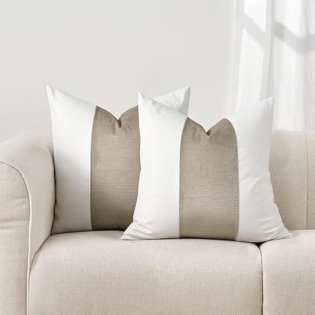 EVERGRACE x Kinsey Walsh Signature Velvet Panel Cotton Pillow Covers Set of 2, Decorative Pillow Covers 20"x20" for Couch, Square Cushion Cases for Sofa Bedroom Living Room, Sand Dune