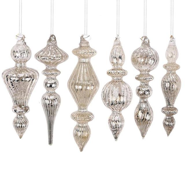 6Pcs Glass Finial Ornaments - Vintage Glass Hanging Decor for Christmas Tree, Holiday, Home Party Decor