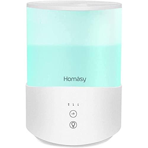 Homasy Humidifiers for Bedroom, 25dB Cool Mist Humidifier Diffuser with 7-Color Night Lights, 2.5L Top-Refill Evaporator for Kids with Sleep Mode, 30H Run-Time, Auto Shut Off, All White