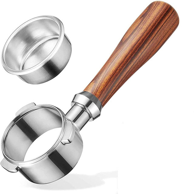 [upgrade] 54mm Bottomless Naked Portafilter - Fits Breville Barista Express, Pro, Touch, Infuser and Duo-Temp Pro. Included 1 Cup filter Basket. (Wood)