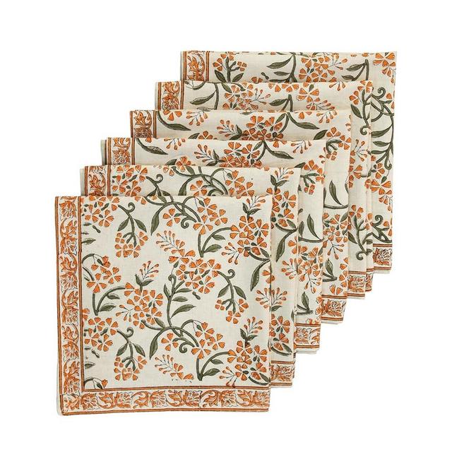 HOME WIBE Handblock Print Patterned Cotton Cloth Napkins Set of 6, Washable, Reusable Napkins for Cocktail Parties, Home, Restaurant, Hotel, Event & Everyday Lunch, Dinner, 18" x 18"