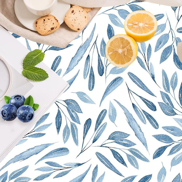 HAOKHOME Shelf Liner and Cabinet Liner Boho Leaf, Self-Adhesive Drawer Liners, Peel and Stick Contact Paper for Kitchen Cupboard, Non Slip Bathroom Drawers, Blue/White 17.7in x 6.5ft