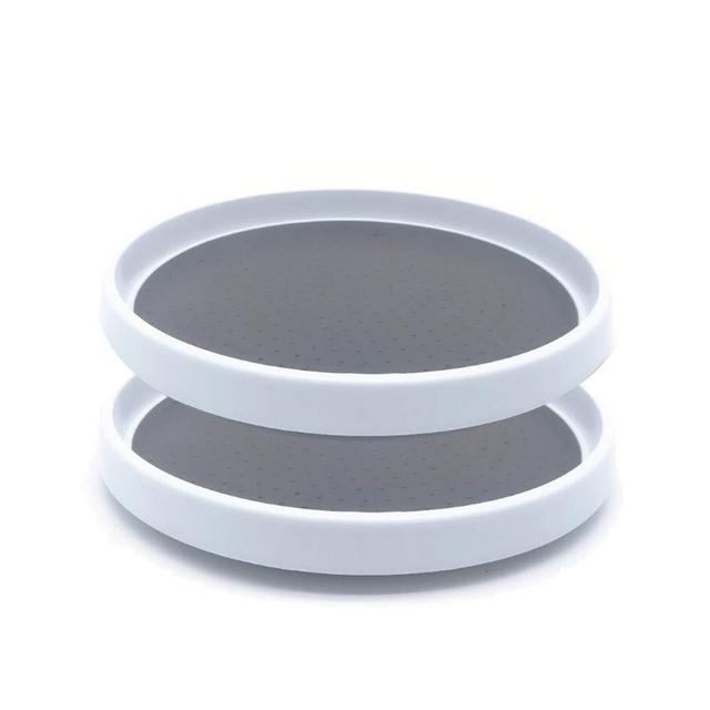 2 Pack Non Skid Lazy Susan Turntable Cabinet Organizer - 360 Degree Rotating Spice Rack - 10 Inch Spinning Carasoul Pantry, Kitchen, Countertop, Vanity Display Stand White/Gray