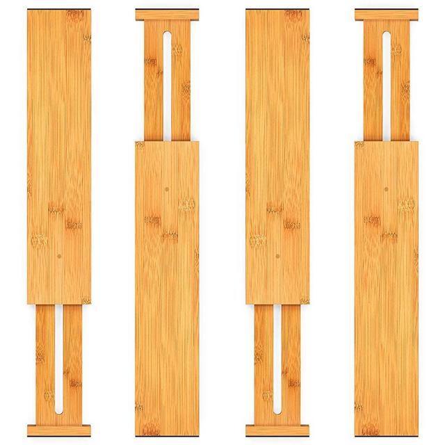 4 Pack Bamboo Drawer Dividers Kitchen Drawer Organizers Adjustable & Expandable Wooden Drawer Organization Separators (12.5 to 17 IN) for Kitchen, Closet, Dresser, Bathroom and Office by Pipishell