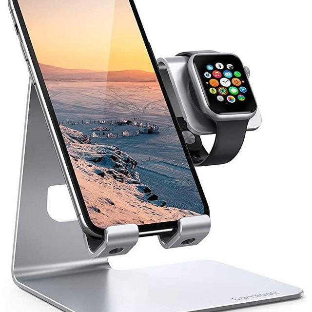 Stand for Apple Watch Phone Holder 2 in 1 : Lamicall Desktop Stand Holder Charging Station Dock Compatible with Apple Watch SE Series 7/6/5/4/3/2/1, and Phone 13 Pro 12 Mini 11 XS Max X XR 8 7 6s Plus