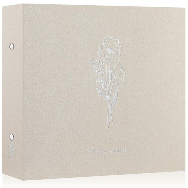 Lanpn 12x12 inch Scrapbook Photo Album, Linen Cover Archival Acid Free Top Load 3 Ring Binder Folder Photo Book 12 x 12 with 30 Plastic Sleeves 60 Pages (Beige)
