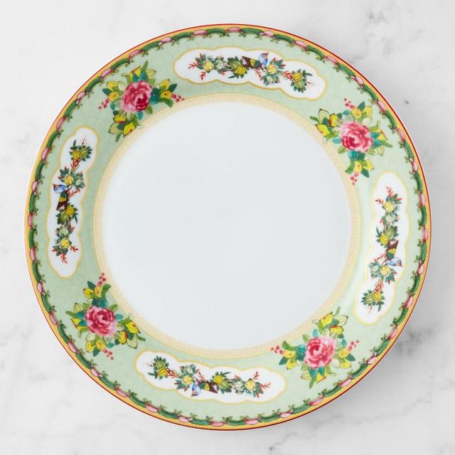 Famille Rose Dinner Plates, Set of 8, Green Rim