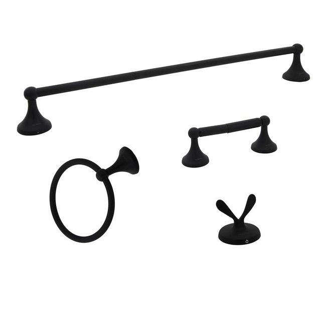 SUNTAI 4 Piece Bathroom Accessory Set(Adjustable Towel Bar, Towel Ring, Toilet Paper Holder,Towel Hook), Wall Mounted Bathroom Hardware Accessories Set,Matte Black