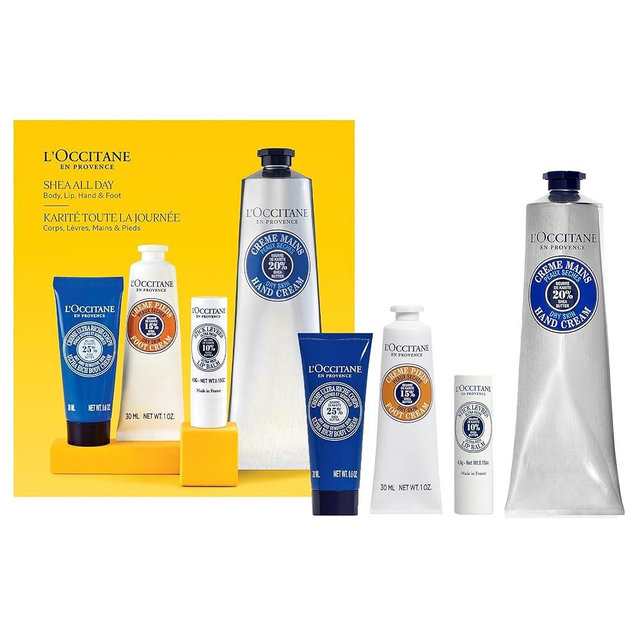 L'OCCITANE Shea All Day Body Skincare Gift Set, Ultra Rich Cream, Hand Lotion, Foot Balm, Nourishing Lip Care, Hydrate & Comfort Dry, Cracked Skin