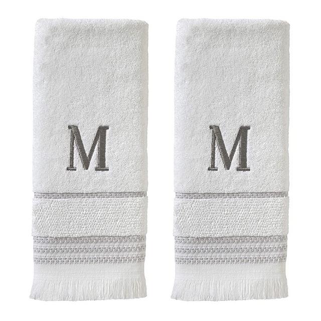 SKL Home Casual Monogram Hand Towel Set, M, 16x26, White 2 Count