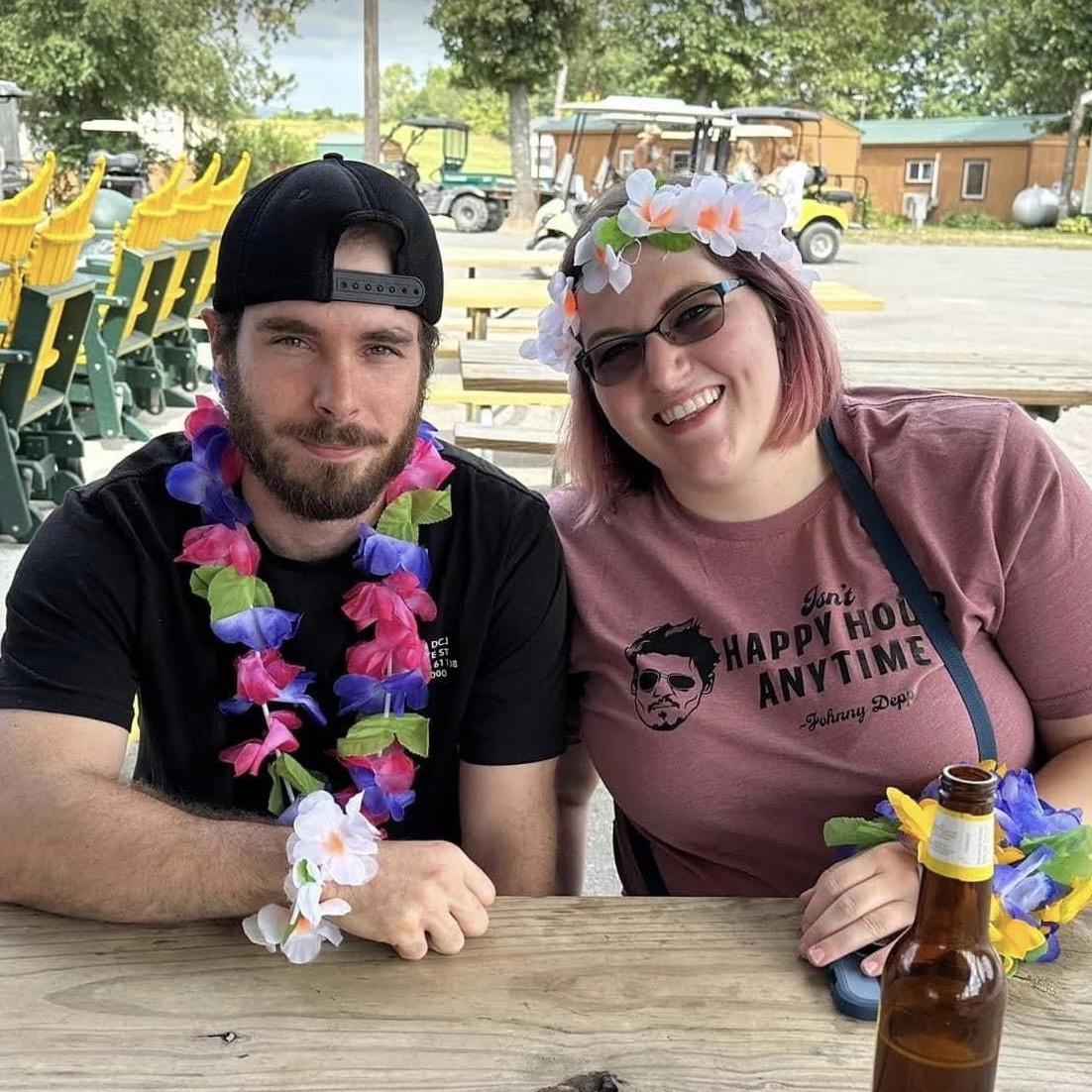 Getting Leid at a friends birthday party.