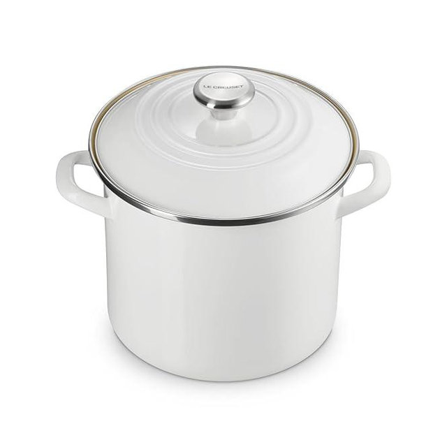 Le Creuset Enamel on Steel Traditional Stockpot, 8 qt., White with Stainless Steel Knob