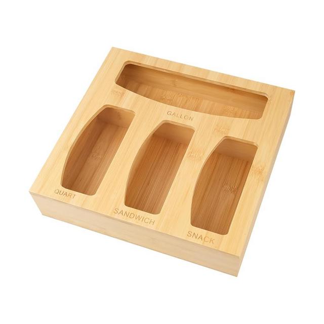 Xousdeu Plastic Bag Organizer, Bamboo Food Storage Bags Container Organizer for Drawer, Baggie Bags Storage for Drawer Compatible Sandwich Variety Size Bags