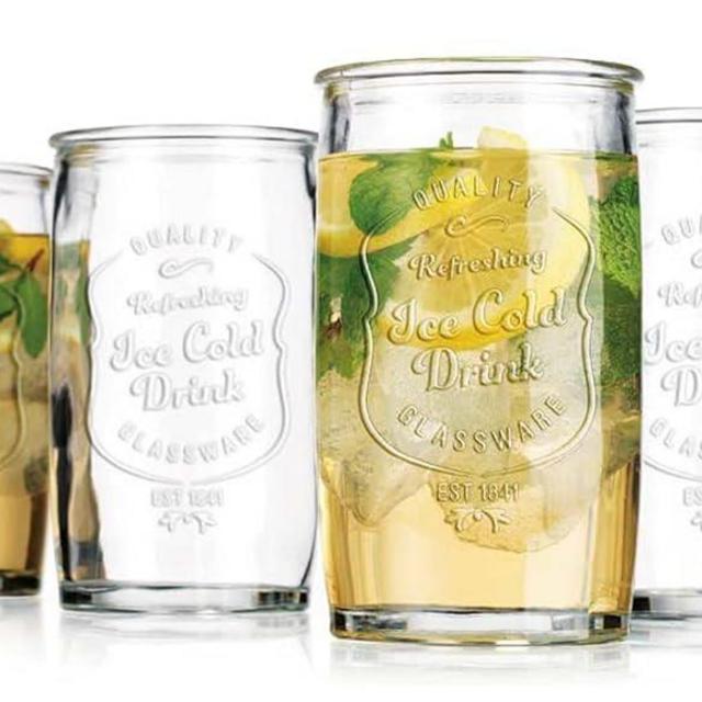 Glaver's Drinking Glasses Set of 4 – Genuine Artisan-Made Vintage Italian Style 20 Oz Clear Tumbler Glassware Set – for Cold Drinks, Juice, Cocktail, Smoothie Beverages