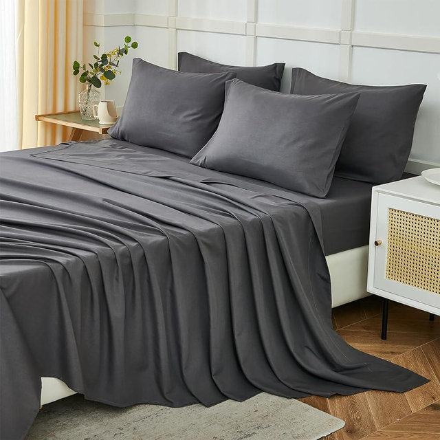 ILAVANDE Grey Queen Sheets Set 6 Piece,Hotel Luxury Super Soft 1800 Series Microfiber Queen Bed Sheets Set-Wrinkle Free & Breathable-14 Deep Pocket Sheets for Queen Size Bed(Queen,Grey)