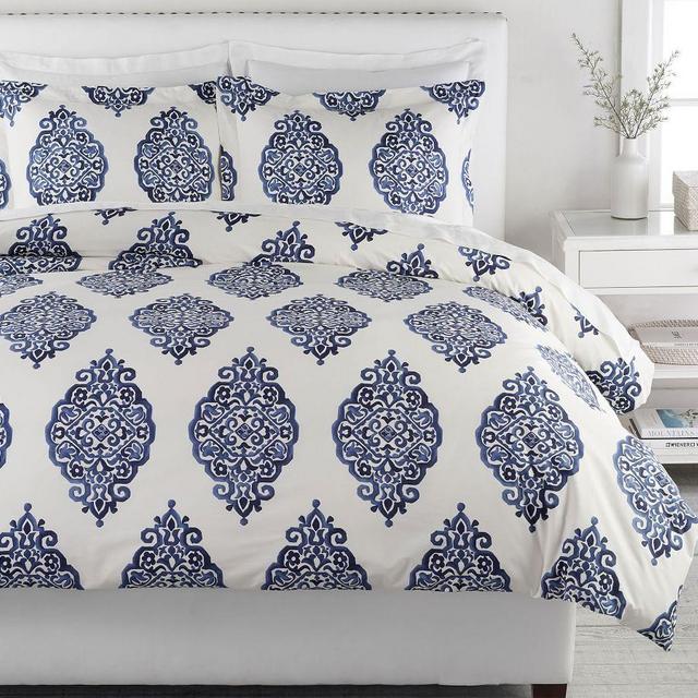Asher Medallion Organic Percale Duvet, King/Cal King, Twilight