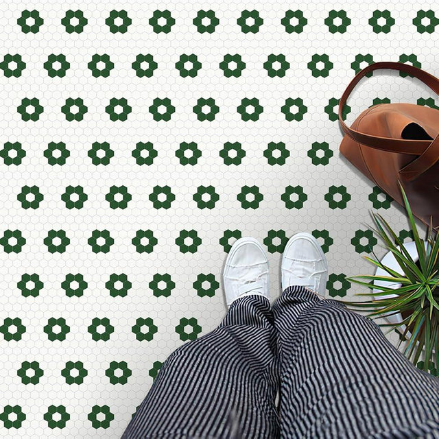 MORCART 20 Pack Peel and Stick Floor Tile, 7.87" x 7.87" Vinyl Flooring Waterproof, DIY Flooring for Bathroom, Kitchen, Fireplace, Pet House, Stairs, Bedrooms, Wall Green White