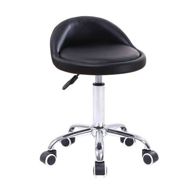 KKTONER PU Leather Round Rolling Stool with Back Rest Height Adjustable Swivel Drafting Work SPA Task Chair with Wheels Black