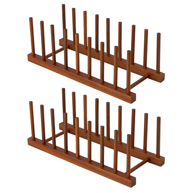 HBlife 2pcs Teak Dish Drying Rack Plates Holder Stand Kitchen Storage Cabinet Organizer for Dish/Plate/Bowl/Cup/Pot Lid/Cutting Board (8 Slots)
