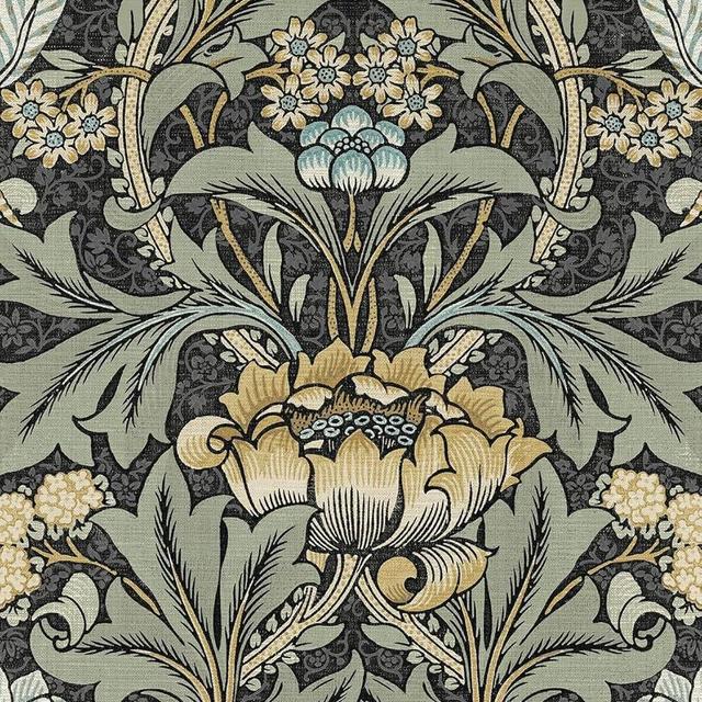 NextWall Acanthus Floral Peel and Stick Wallpaper (Charocal & Goldenrod)